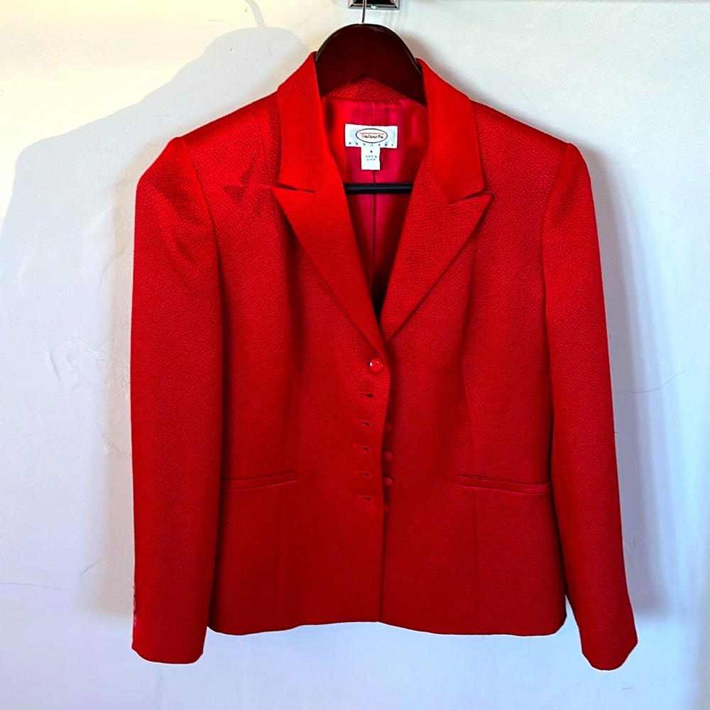 Talbots red size 4 petite suit jacket with beautiful button down front.